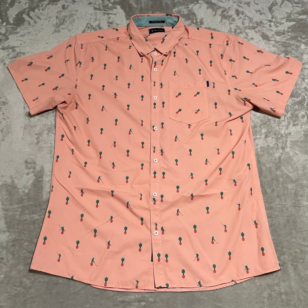 William Murray Shirt Mens XL Pink Polo Golf Cactus All Over Print Performance